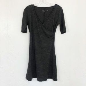 Prana Gray Faux Wrap V-Neck Short Sleeve Dress